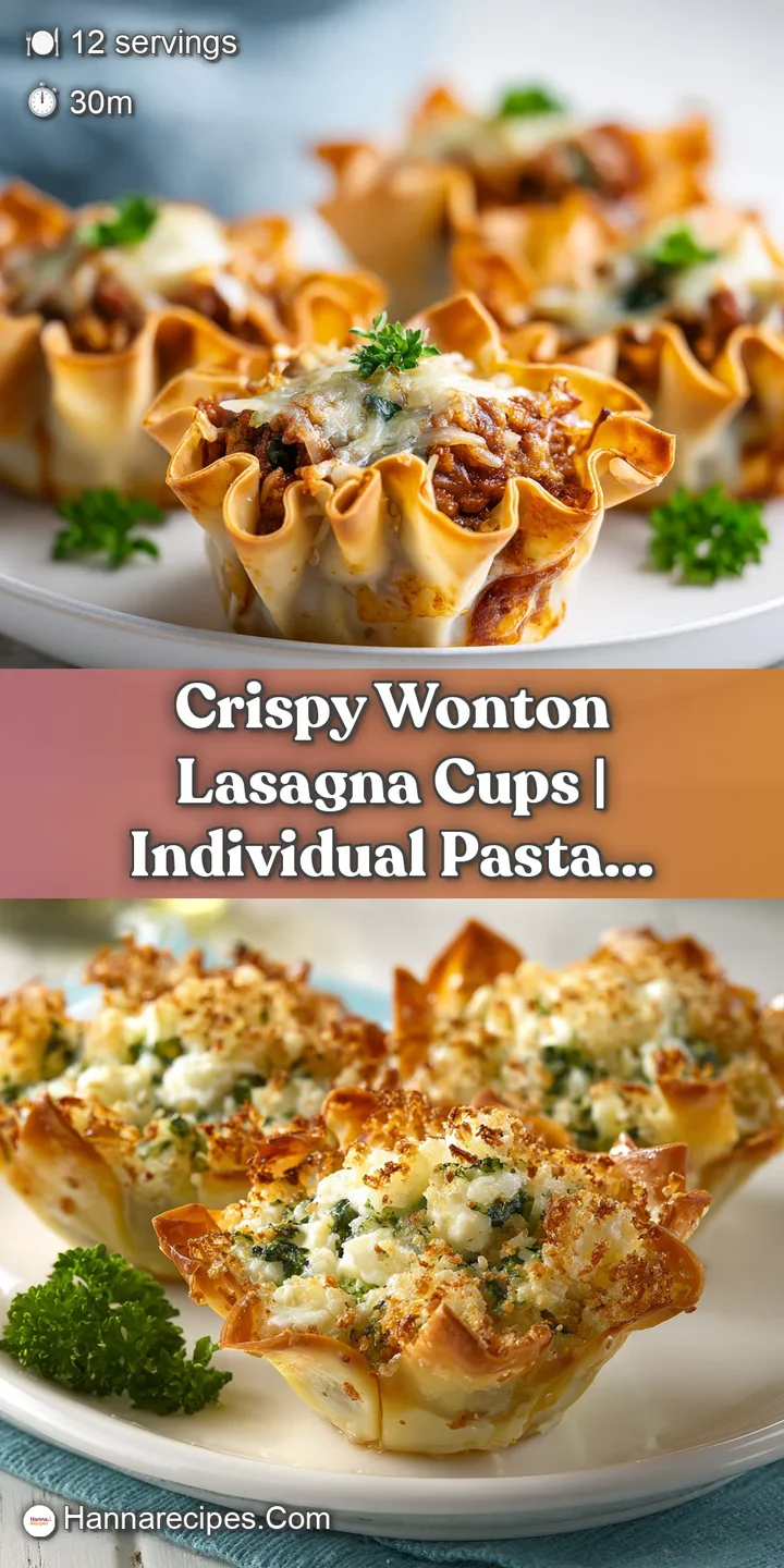 A gooey, cheesy pull from a baked wonton lasagna cup, showcasing its bubbly golden top.