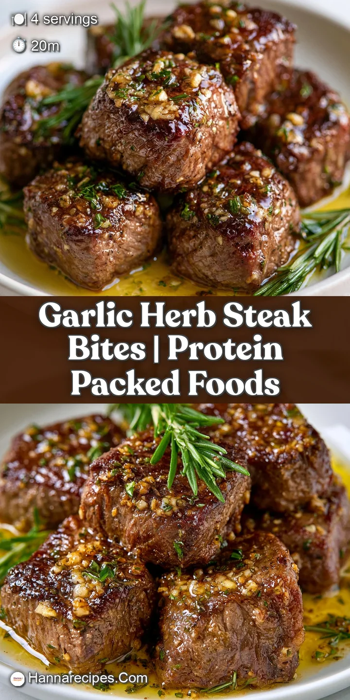 Macro shot of juicy, browned beef morsels glistening with melted garlic butter and sprinkled with fresh green herbs.