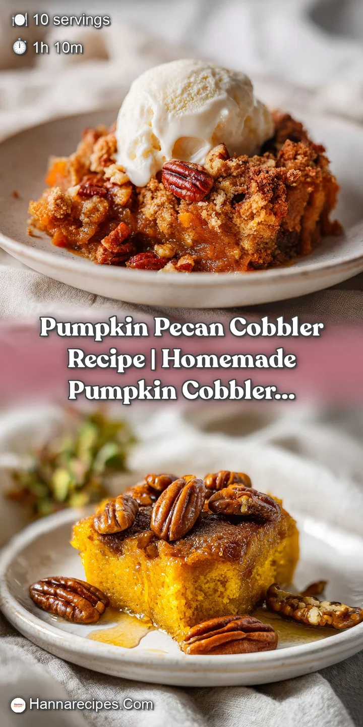 Close-up of a rich, molten pumpkin base peeking through a tender, spiced cobbler topping with crunchy pecans.
