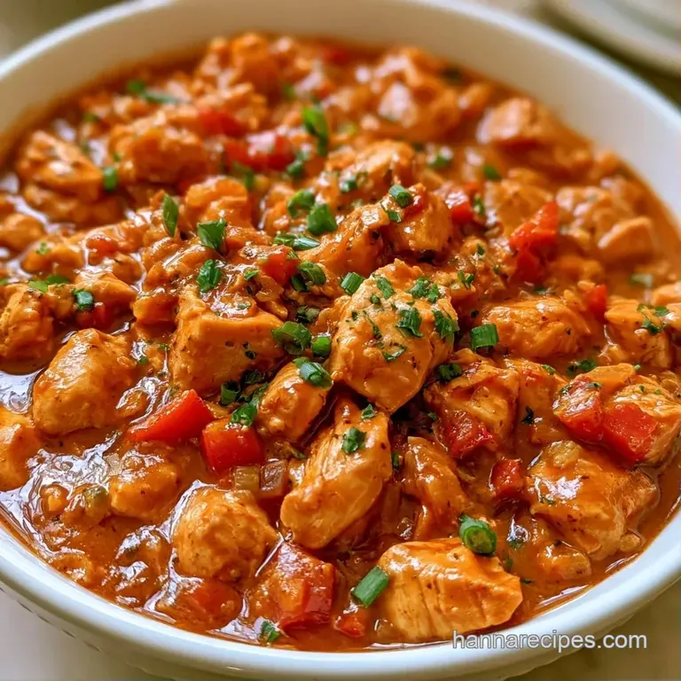 Orange-hued chicken stew in a white ceramic bowl with a dollop of sour cream and golden cornbread on the side