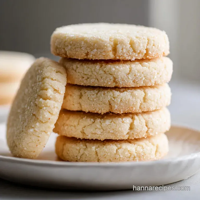 A neat stack of pale gold buttery cookies on a white porcelain plate paired with a small cup of steaming coffee.