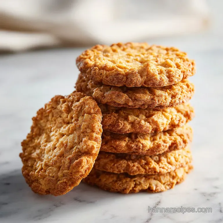 A neat stack of chewy golden cookies on a white ceramic plate, accented by a soft linen napkin and warm lighting.
