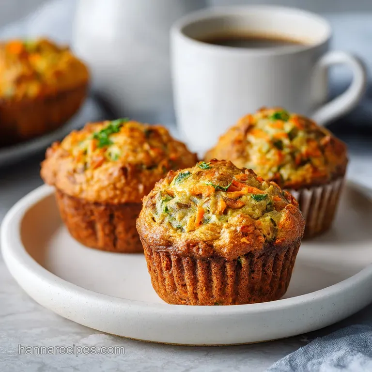 A stack of warm morning glory muffins, perfectly domed and slightly crumbly, on a white plate.