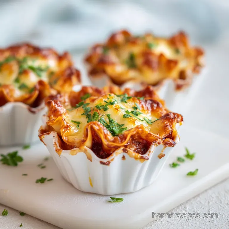 Savory lasagna cups, bubbling with cheese, artfully arranged on a rustic ceramic plate.