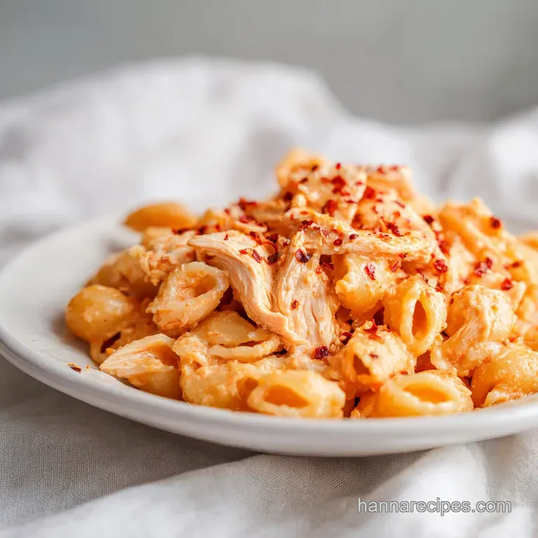 A swirl of creamy pasta and juicy chicken in a white bowl, garnished with fresh basil and grated parmesan cheese.