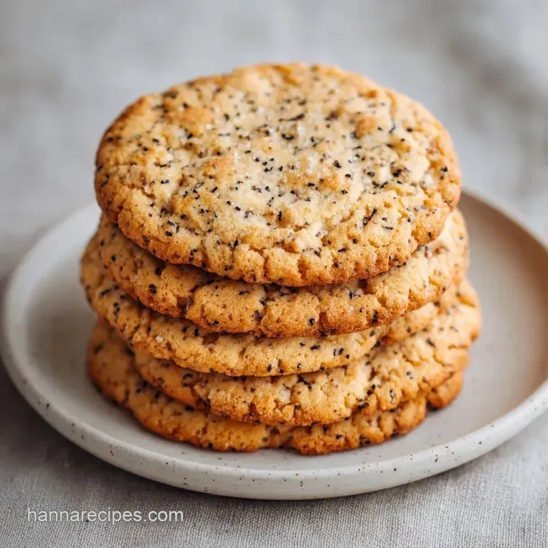 A stack of pale gold cookies on a white ceramic plate, garnished with a fresh vanilla bean and a glass of milk.