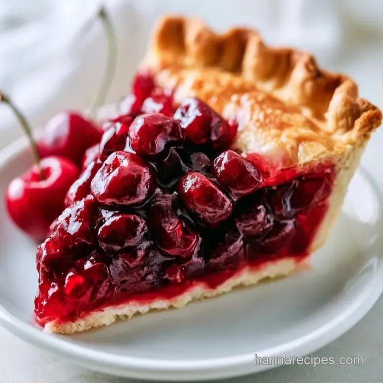 A slice of warm tart with deep red fruit filling and a golden crust, served with a dollop of fluffy white cream.