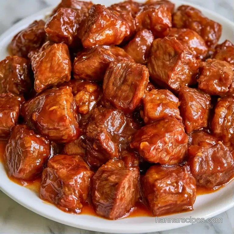 Sliced tender beef in a rich mahogany glaze atop fluffy rice, garnished with bright green scallions and sesame seeds.