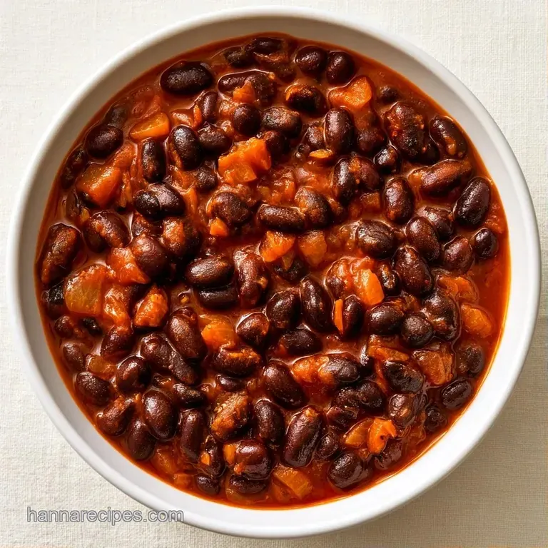 A rustic ceramic bowl filled with dark, glossy beans and softened garlic cloves, paired with a fresh lime wedge.