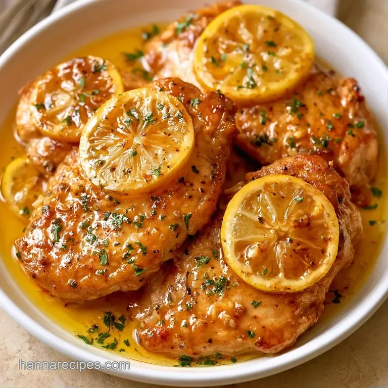 Slices of tender chicken topped with white feta and green olives, served on a white plate with a lemon wedge.