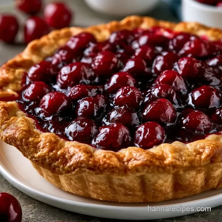 A slice of tart fruit pie on a white plate with a scoop of melting vanilla ice cream and a fresh mint garnish.