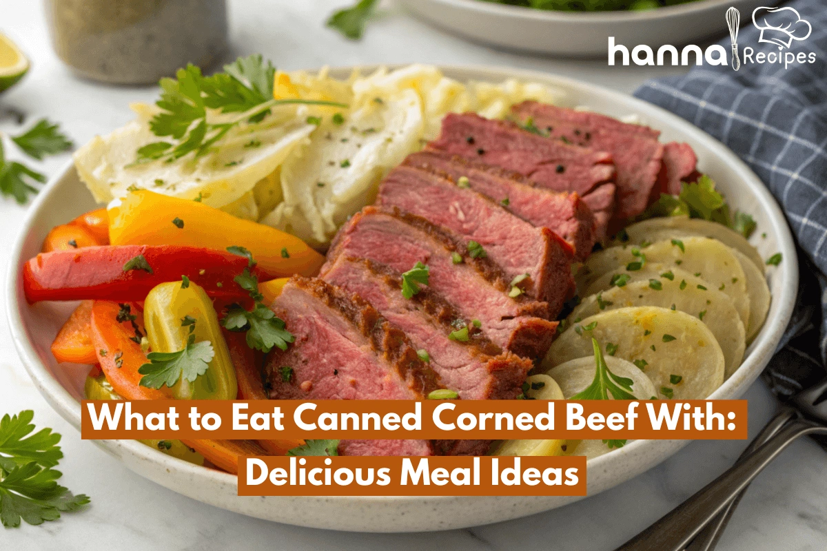 A delicious plate of upgraded canned corned beef with crispy texture, sautéed vegetables, and fresh herbs for added flavor and texture.