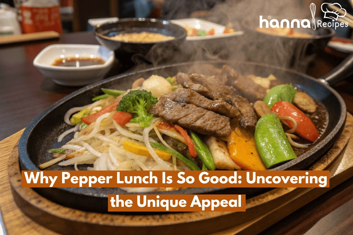 A sizzling Teppanyaki dish from Pepper Lunch featuring wagyu beef, fresh vegetables, and signature sauce, served on a hot plate, showcasing the vibrant colors and steam.