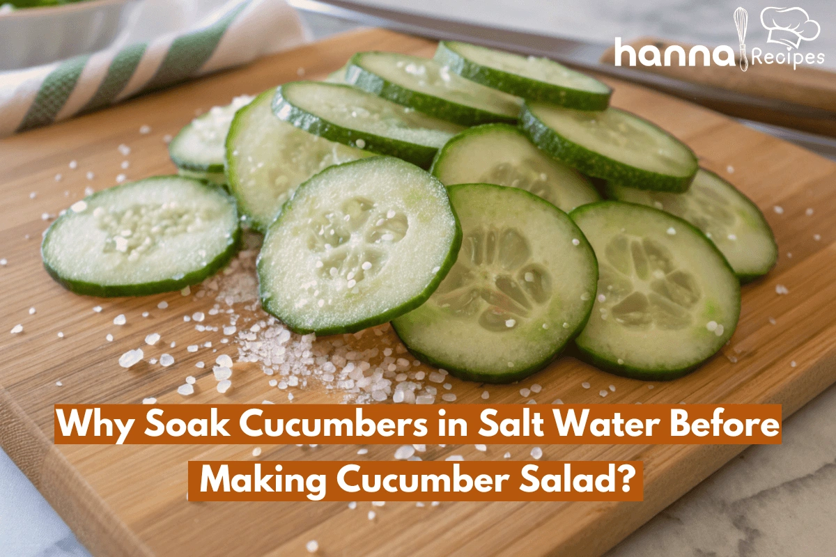 Fresh cucumbers soaked in salt water, prepared for a crisp cucumber salad, showcasing texture and detail.