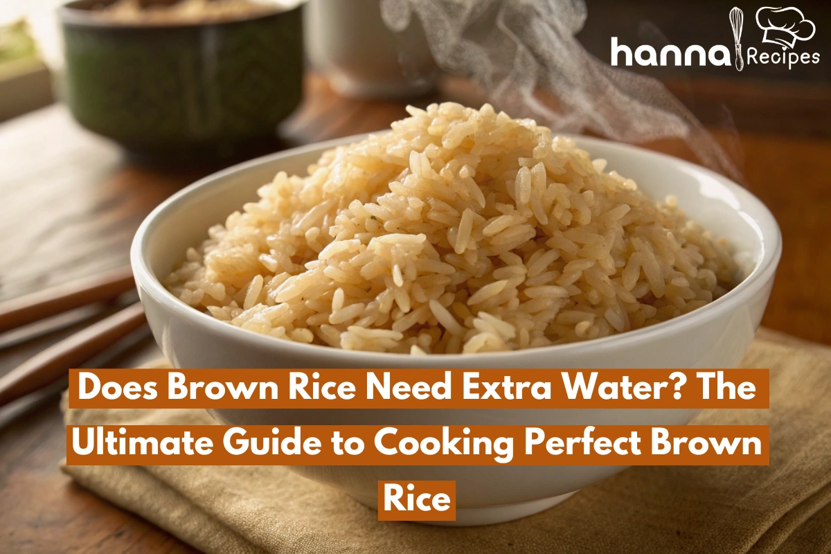 A close-up shot of perfectly cooked brown rice in a bowl, with steam rising and showing the ideal texture and water-to-rice ratio.