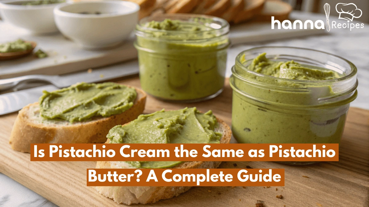 Homemade pistachio cream and butter in jars with a spoon, placed on a rustic kitchen table.