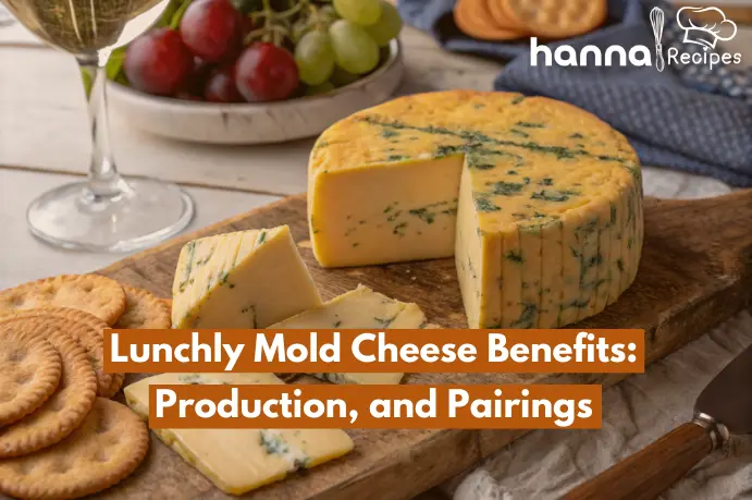 Lunchly mold cheese benefits showcased on a rustic wooden board, featuring creamy textures and vibrant mold patterns