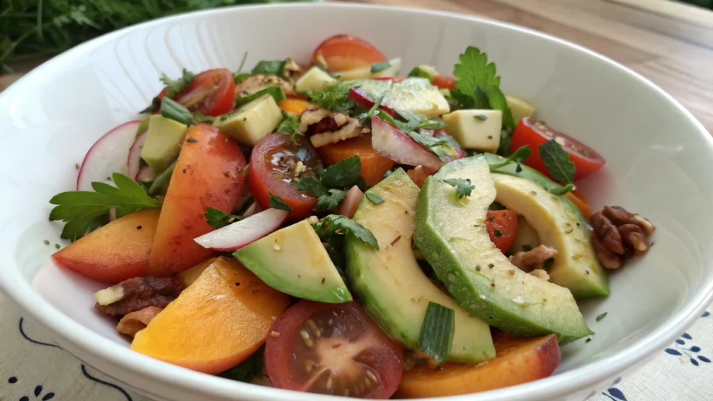 Different variations of Peach Avocado Tomato Cucumber Salad, showcasing creative twists with diverse ingredients for a fresh, customizable dish.