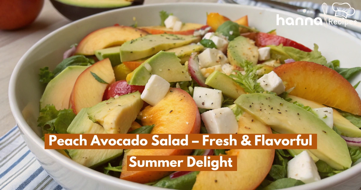 A vibrant and refreshing Peach Avocado Salad, featuring ripe peaches, creamy avocado, and colorful vegetables, perfect for a healthy meal.