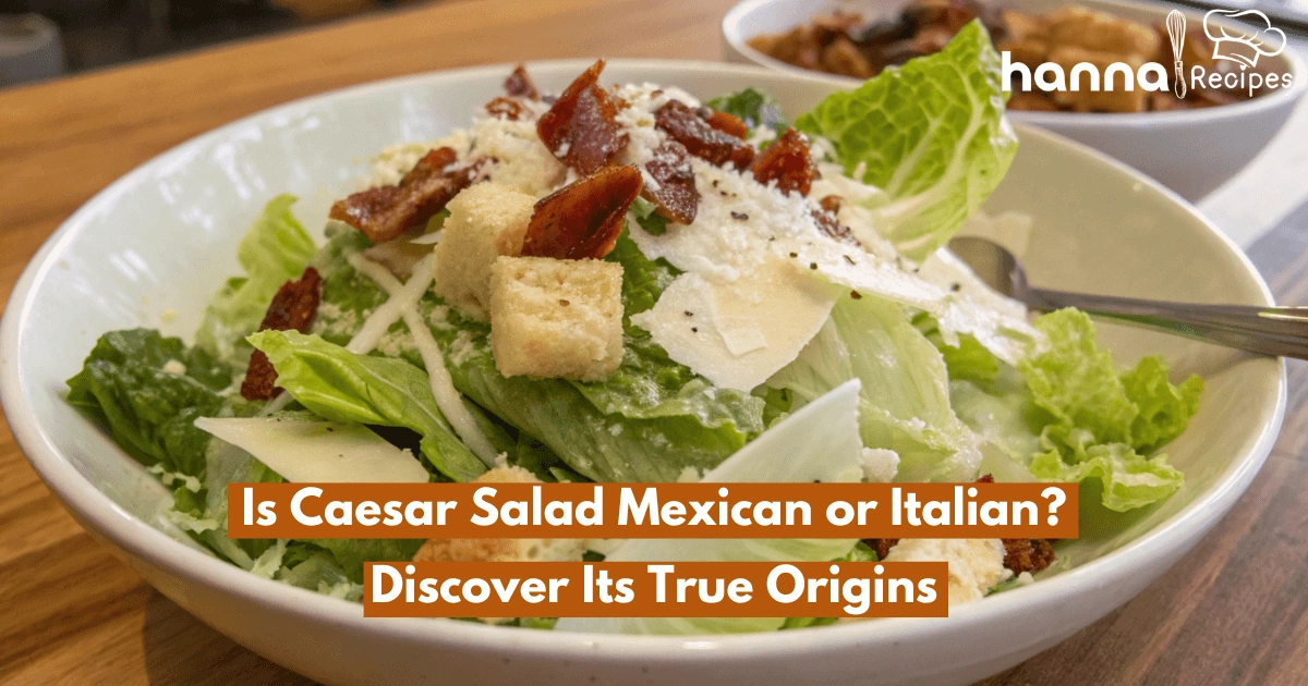 Close-up of a vibrant Caesar salad with crisp romaine lettuce, creamy dressing, Parmesan cheese, and anchovies, served in a rustic bowl on a wooden table.