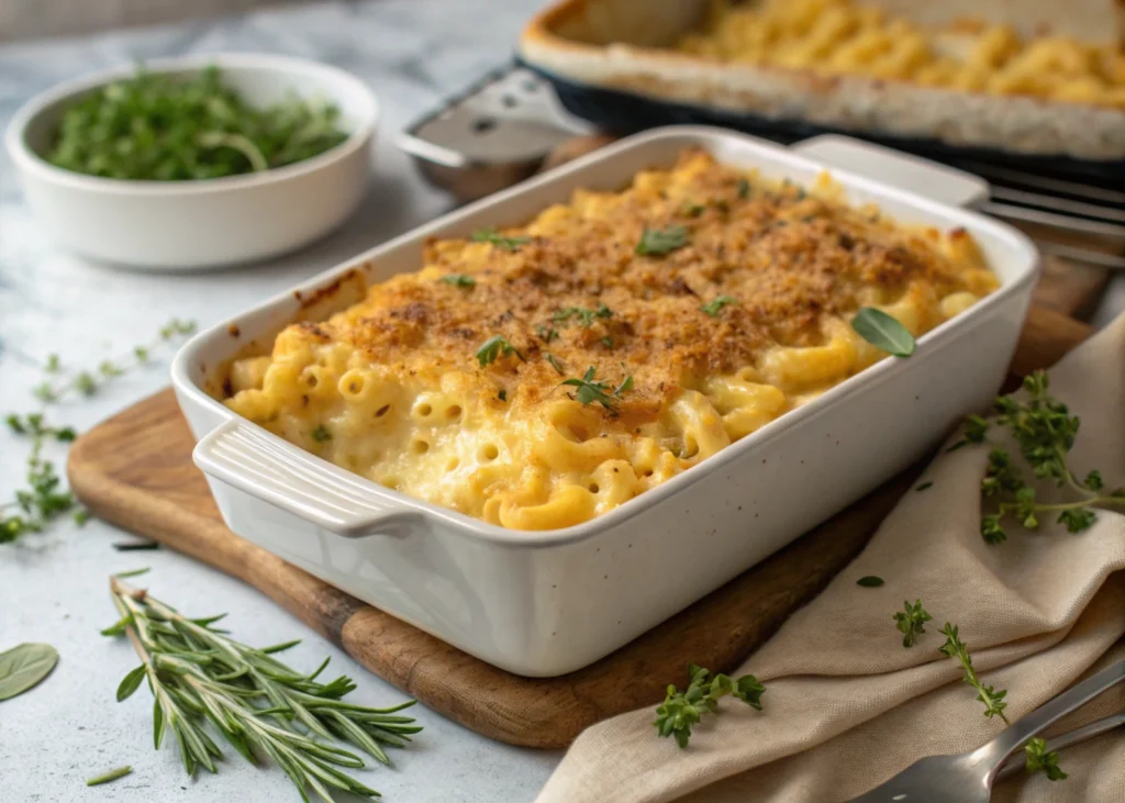 Mouthwatering mac and cheese with creamy cheese sauce.