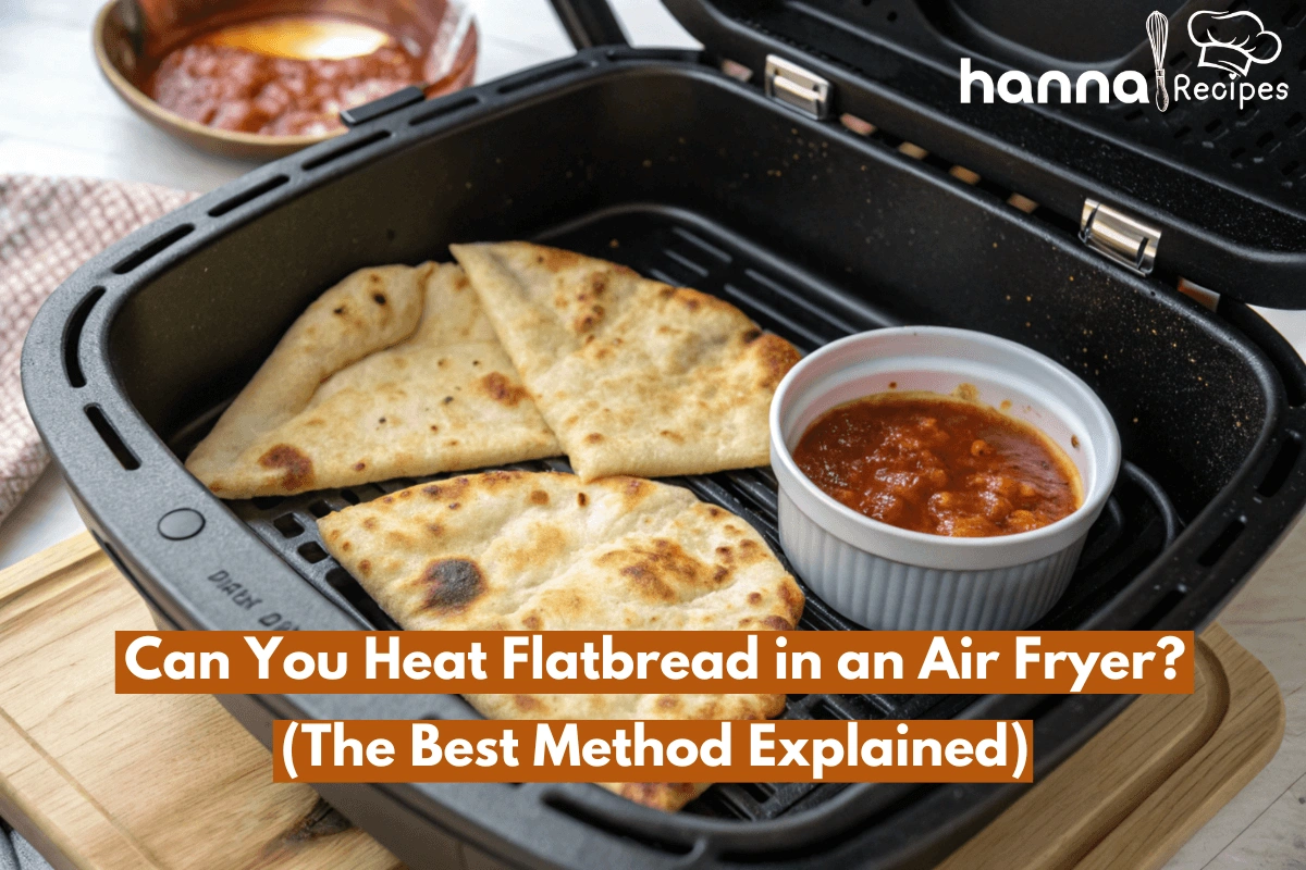 Crispy flatbread heated in an air fryer, with a golden brown texture and a light crisp, served with dipping sauce.