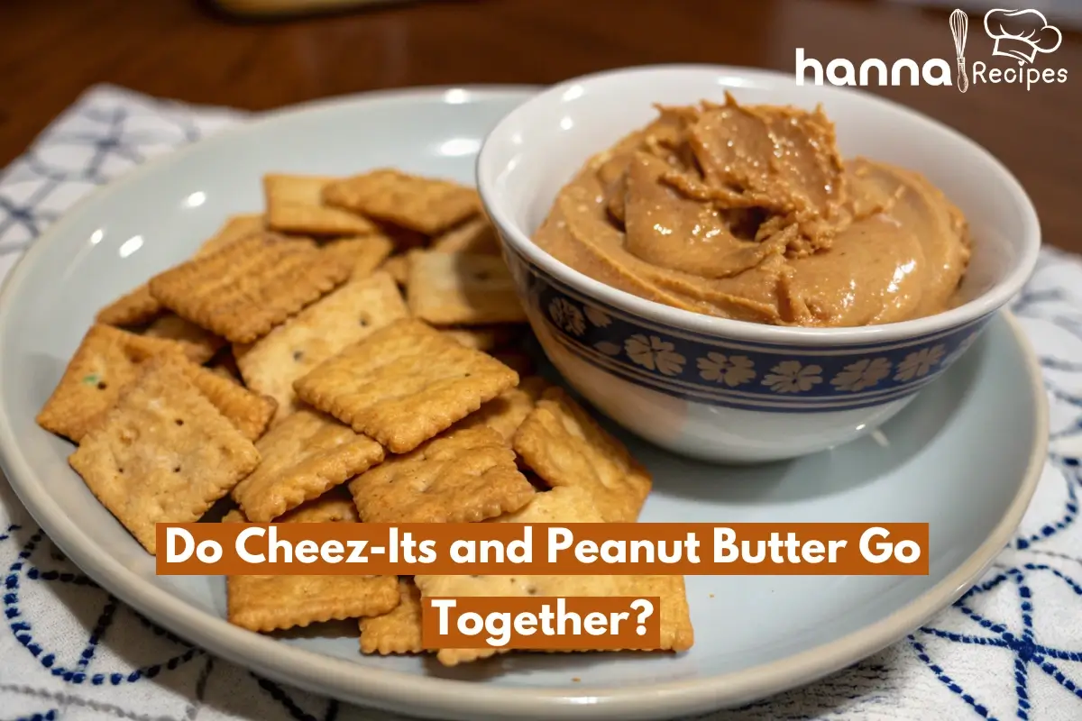 Do Cheez-Its and Peanut Butter Go Together? Close-up of Cheez-Its paired with creamy peanut butter, showcasing the textures of both ingredients.