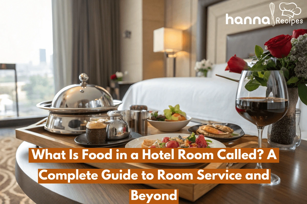 Luxurious in-room hotel dining with gourmet food, a silver cloche, red wine, and flowers in a cozy modern hotel room.