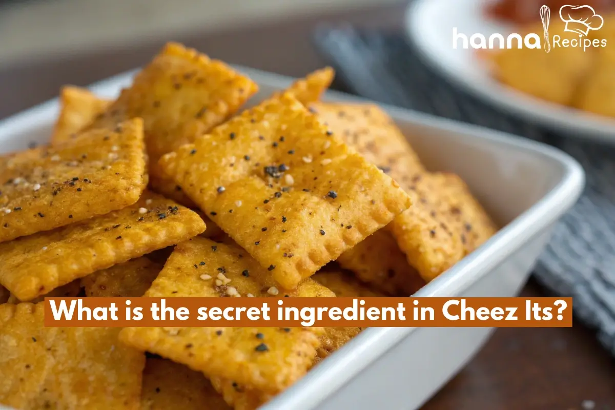 Close-up of Cheez Its with the secret ingredient, showcasing the golden cheesy coating and crispy texture. What is the secret ingredient in Cheez Its?