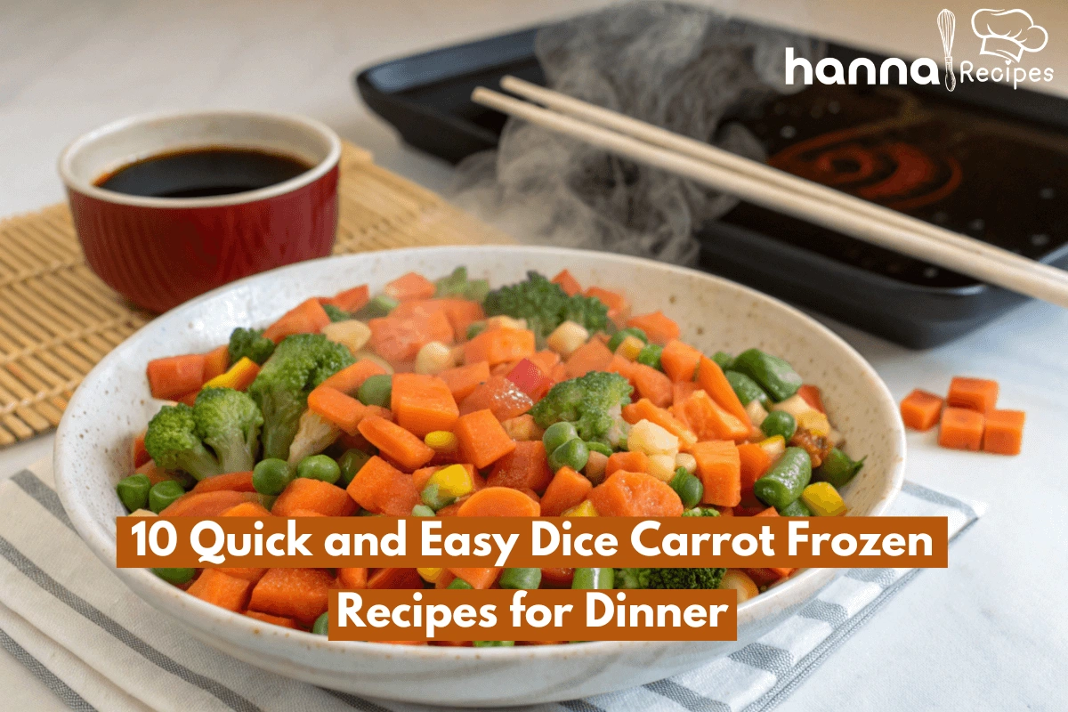 Quick and healthy frozen diced carrots stir-fry with colorful vegetables and soy sauce.