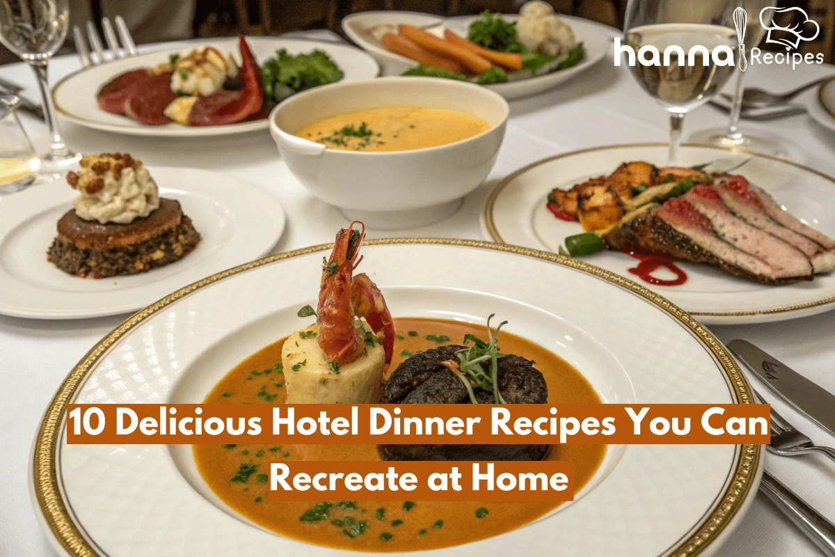 Gourmet hotel-style dinner featuring lobster bisque, Beef Wellington, and molten lava cake, elegantly plated and served at home.