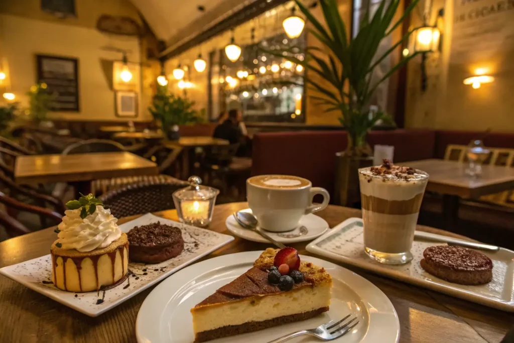 Best dessert cafes near me with cozy settings and a variety of sweet desserts like cheesecakes and chocolate mousse.