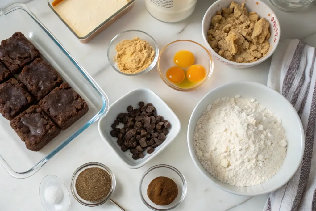 The BEST Fudgy Chewy Brookies ingredients arranged neatly for a step-by-step guide.