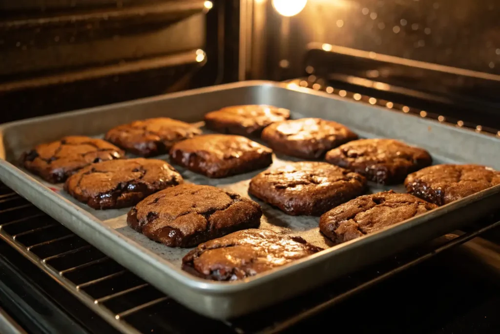 The BEST Fudgy Chewy Brookies, freshly baked with perfect glossy finish and chewy edges.