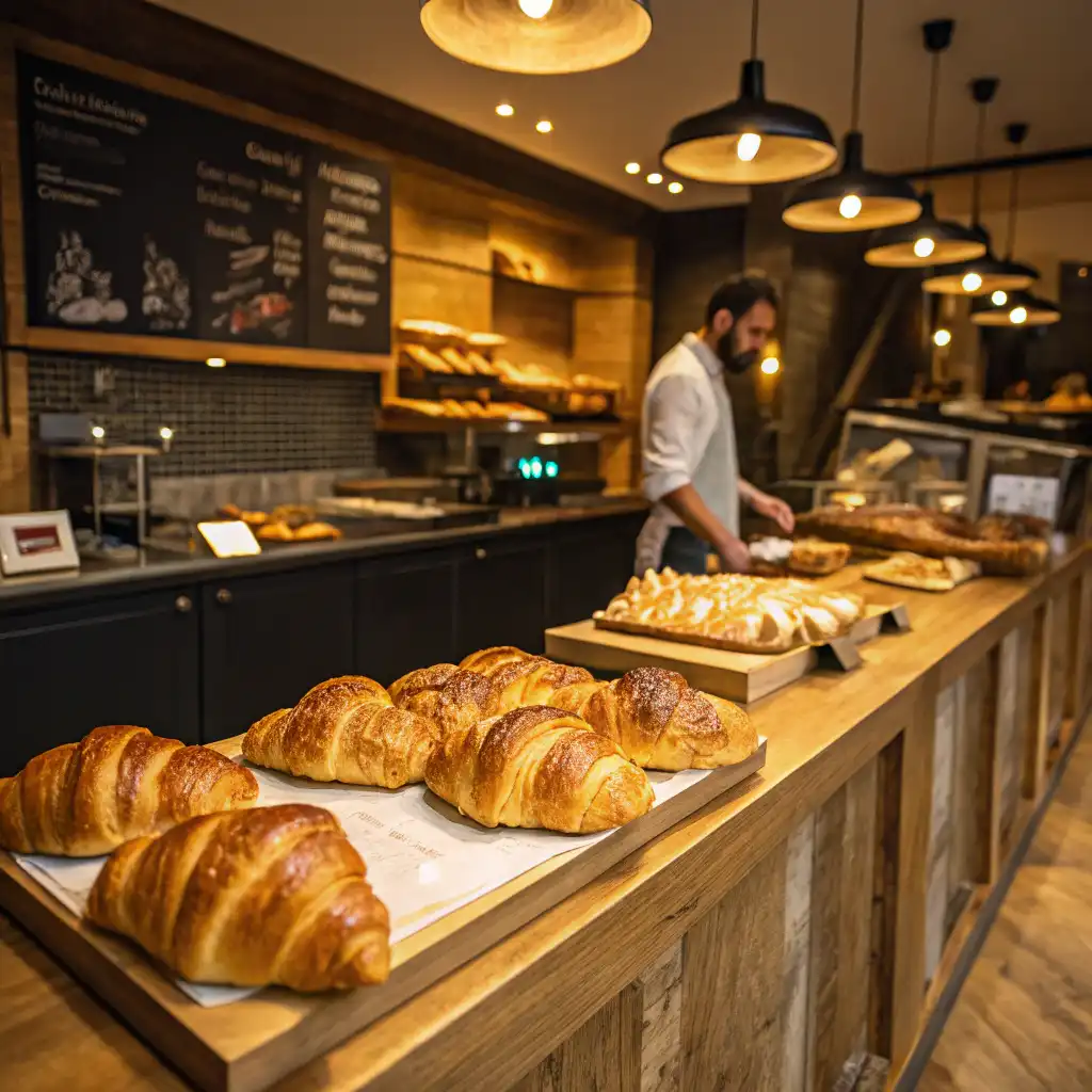 Swiss bakery counter with freshly baked croissants and Swiss coffee, highlighting where to find the best Swiss croissants.